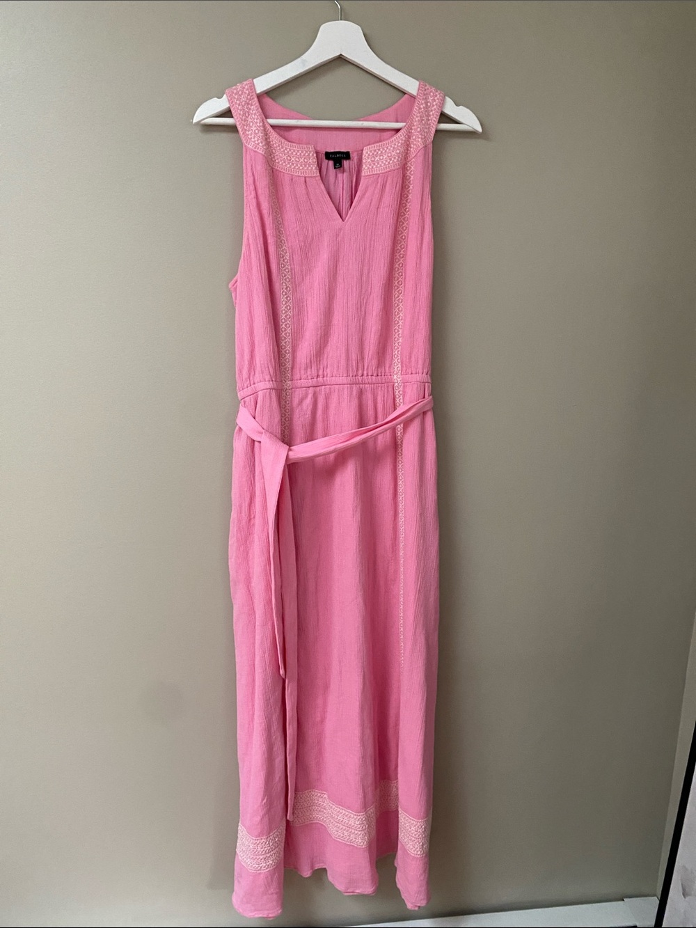 Talbots Sleeveless Pink Maxi Dress with Waist Tie size 12